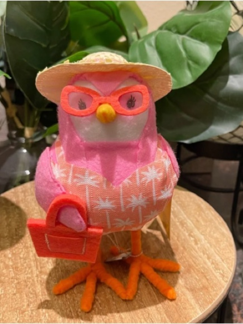Pink Tropical Chick Holiday Pillow Plush with Orange Accents